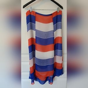 Blue, White & Red / Orange High-Low Skirt